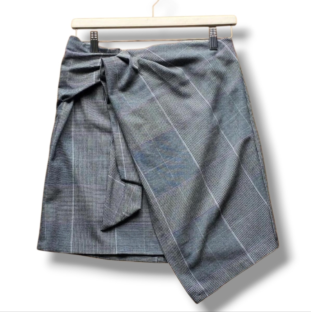 Plaid Faux Wrap Front Mini Skirt